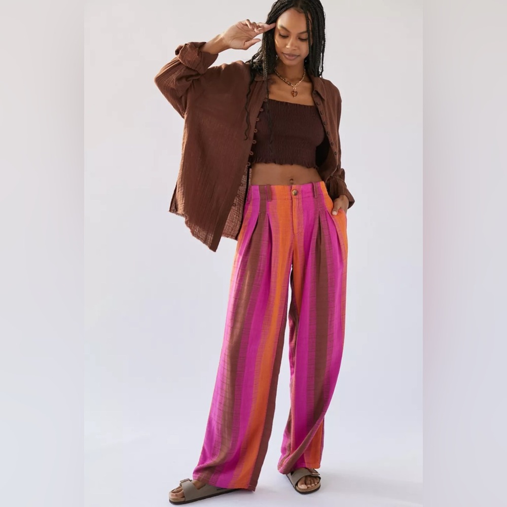 Urban Outfitters Striped Wide-Leg Pants in Pink and Orange